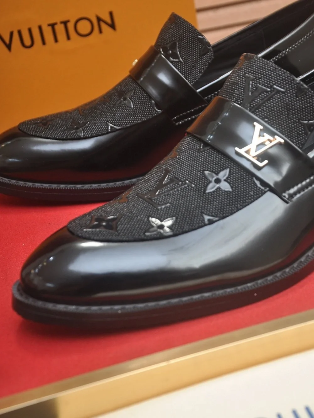 Louis Vuitton Men’s Black Monogram Leather Slip-On Loafers
